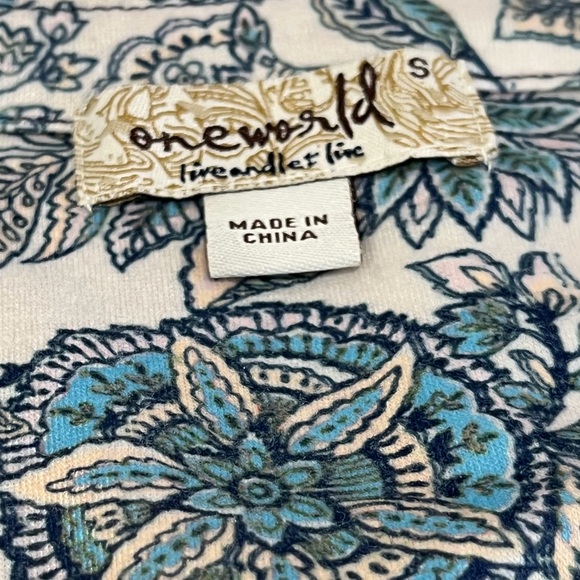 One World Blue Vibrant Floral Quarter-length Sleeve, Sz. S - Picture 4 of 16
